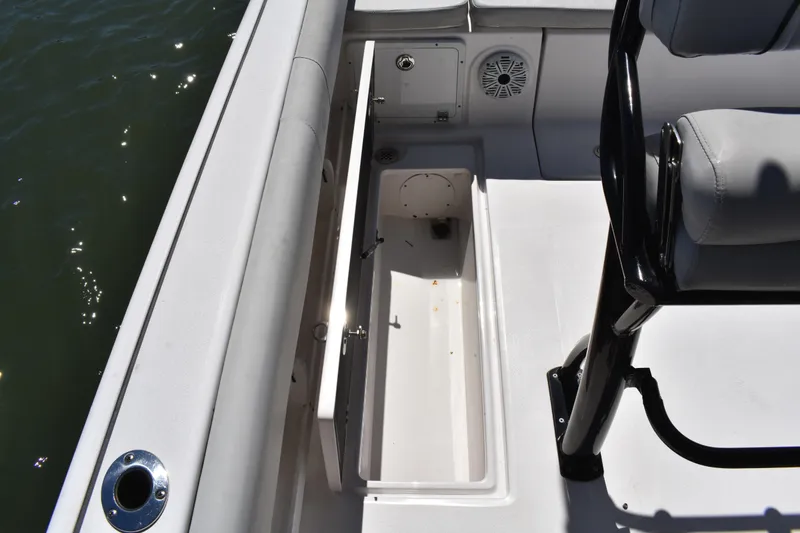 Slide: The Image of 2021 Sea Fox 268 Commander boat interior with open storage compartment. - 45