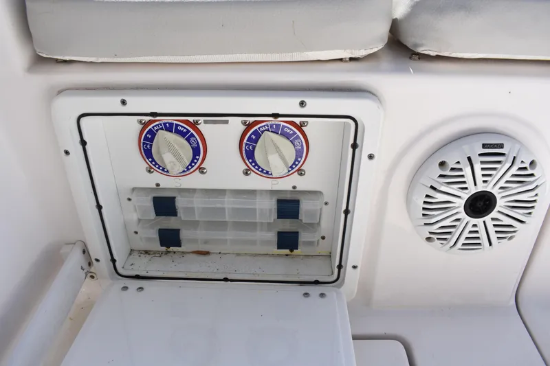Slide: The Image of Control panel and speaker on 2021 Sea Fox 268 Commander boat. - 48