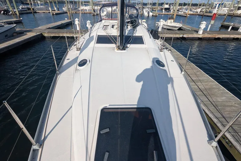 Slide: The Image of 2007 Elan Impression 434 yacht docked at marina, top deck view. - 41
