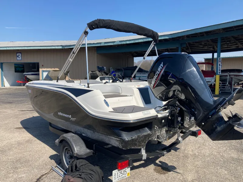 Slide: The Image of 2022 Bayliner Element M17 boat with Mercury outboard motor. - 2