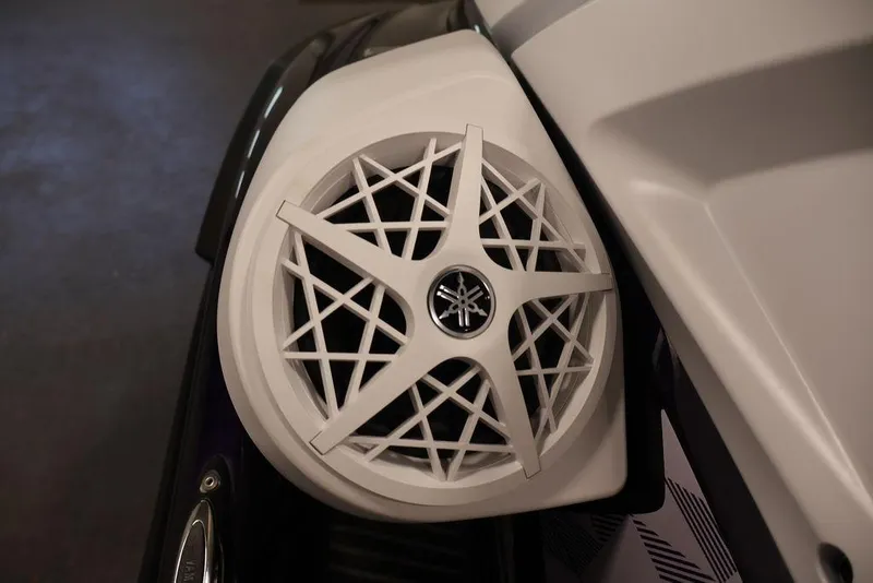 Slide: The Image of 2026 Yamaha WaveRunner VX Cruiser HO speaker detail, featuring a stylish white grille design. - 19