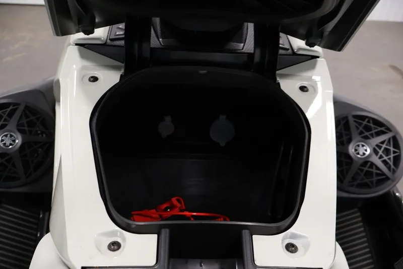 Slide: The Image of 2026 Yamaha WaveRunner VX Cruiser HO storage compartment with open lid and visible interior. - 17