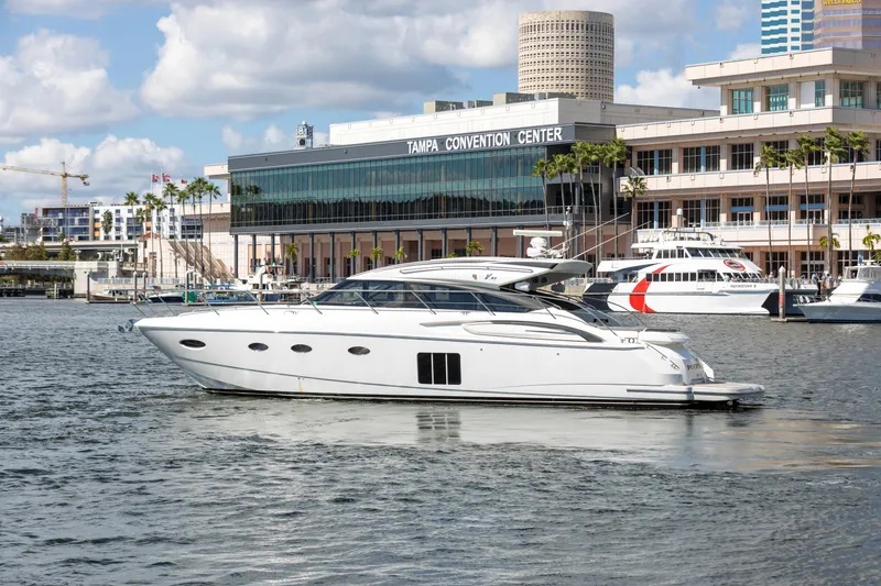 Slide: The Image of 2013 Princess V57 yacht in front of Tampa Convention Center. - 2