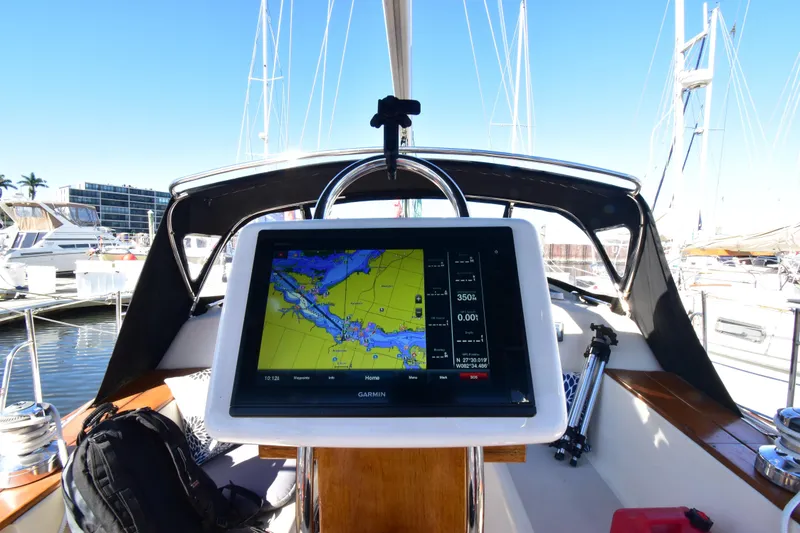 Slide: The Image of Cockpit of 1999 Island Packet 380 sailboat with Garmin navigation display. - 6