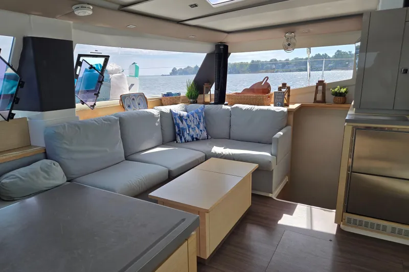 Slide: The Image of Luxurious interior of 2018 Fountaine Pajot Helia 44 Evolution catamaran with comfortable seating. - 20