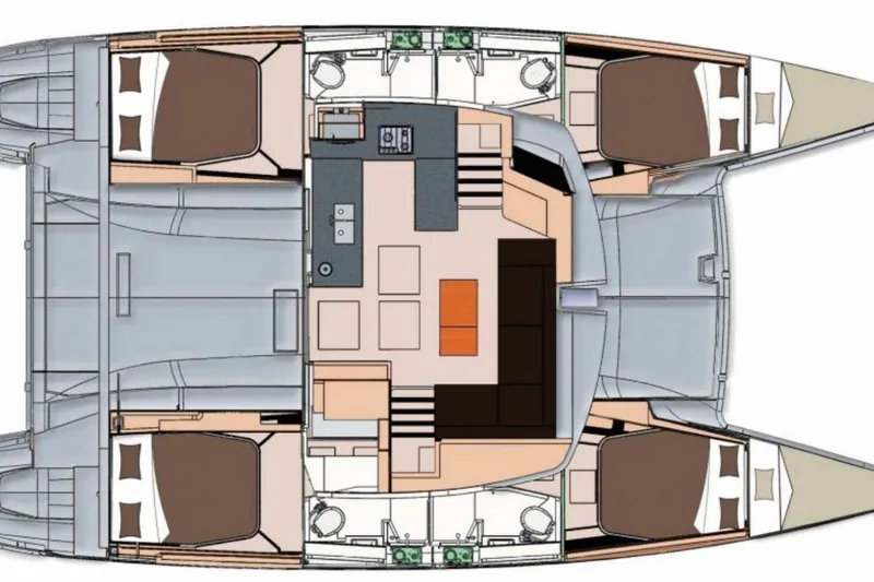 Slide: The Image of Floor plan of 2018 Fountaine Pajot Helia 44 Evolution catamaran, showing interior layout. - 43
