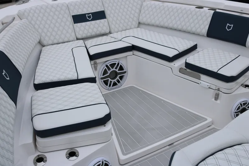 Slide: The Image of Luxurious seating area on 2026 Sea Fox 368 Commander boat with quilted upholstery. - 10