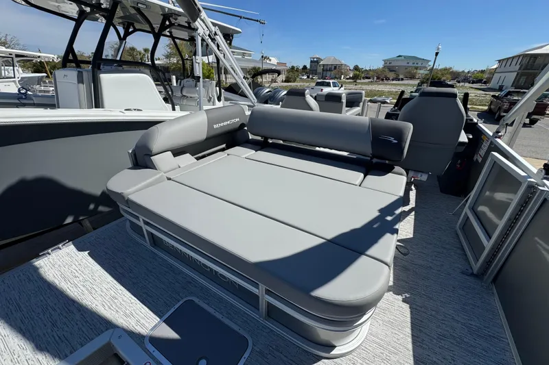 Slide: The Image of 2026 Bennington 22 SSB pontoon boat with spacious seating and modern design. - 16