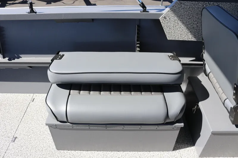 Slide: The Image of Gray seating area on 2026 Alumaweld Stryker 202 boat interior. - 15