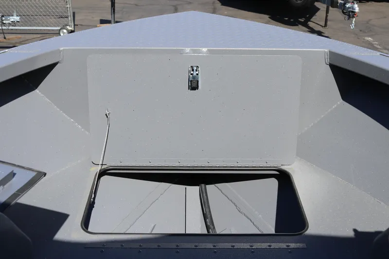 Slide: The Image of 2026 Alumaweld Stryker 202 boat interior with storage compartment open. - 26