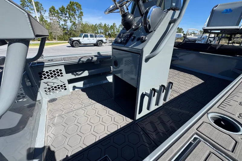 Slide: The Image of Interior of 2024 Prodigy 1960 Marsh Tuff boat with hexagonal flooring design. - 7