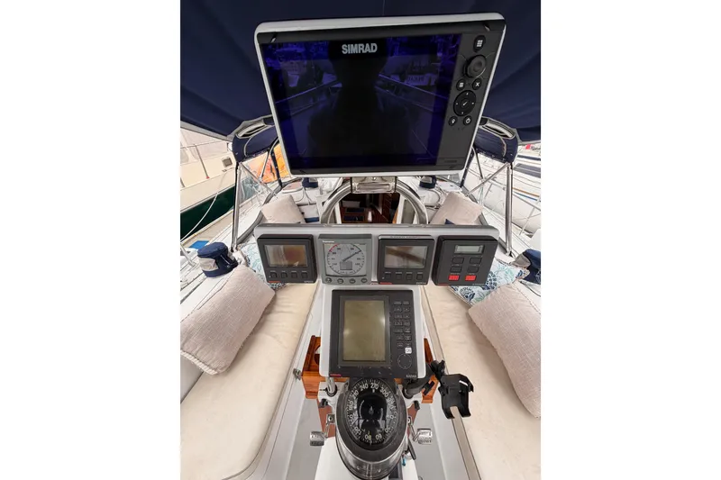 Slide: The Image of Cockpit of 1996 Catalina 36 MkII sailboat with navigation instruments and compass. - 29