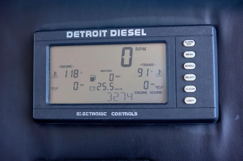 Slide: The Image of Digital engine display of a 2002 Viking 65 Enclosed Bridge yacht. - 45