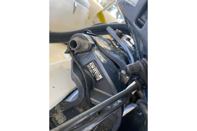 Slide: The Image of Close-up of a Yamaha outboard motor component on a 2000 Novurania 21 boat. - 7