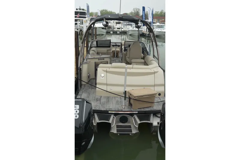Slide: The Image of 2022 Avalon Catalina Platinum Cruise pontoon boat docked at marina. - 36