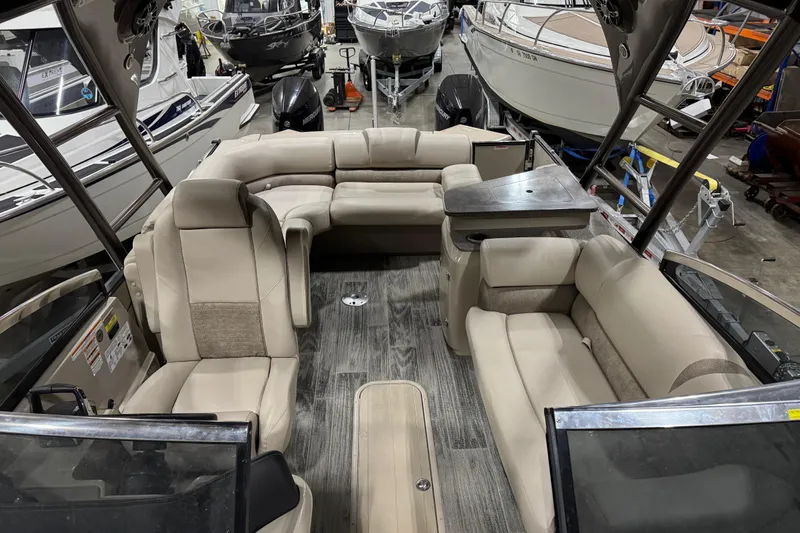 Slide: The Image of 2022 Avalon Catalina Platinum Cruise boat interior with luxurious seating and modern design. - 11