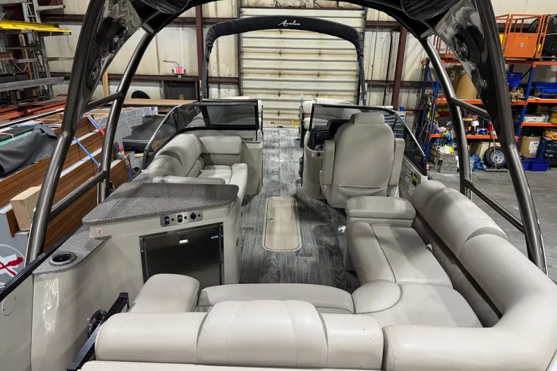 Slide: The Image of 2022 Avalon Catalina Platinum Cruise boat interior with luxurious seating and modern design. - 15