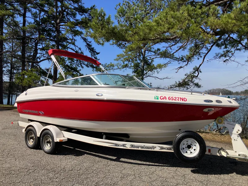 Slide: The Image of 2008 Chaparral 204 SSi boat on trailer, red design. - 3