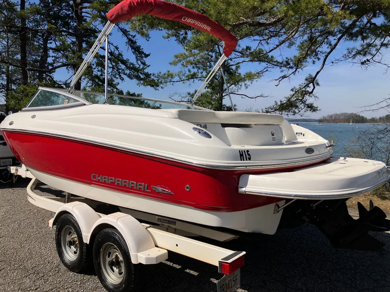Slide: The Image of 2008 Chaparral 204 SSi boat on trailer by lakeside. - 6