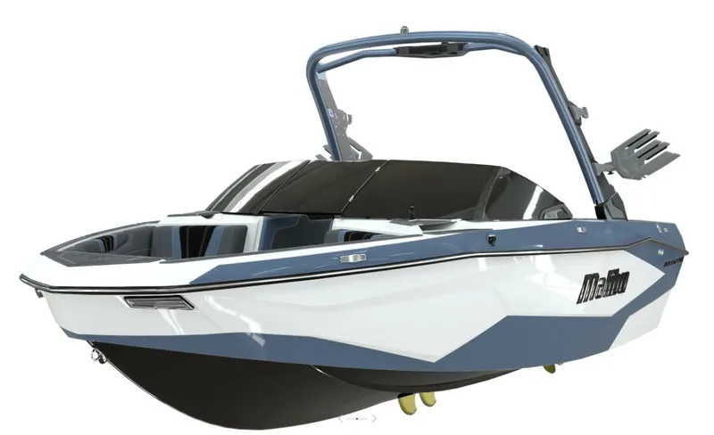 Slide: The Image of 2026 Malibu Wakesetter 22 LSV boat, sleek design, blue and white color scheme. - 6