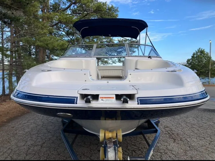Slide: The Image of 2007 Four Winns 204 Funship boat on trailer, front view. - 2