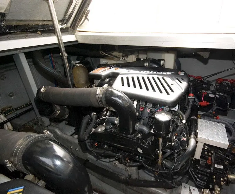 Slide: The Image of Engine room of 2002 Sea Ray 380 Sundancer with MerCruiser engine. - 12