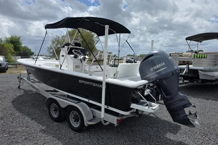 Slide: The Image of 2016 Sportmans Masters 227 Bay Boat with Yamaha engine on trailer. - 3