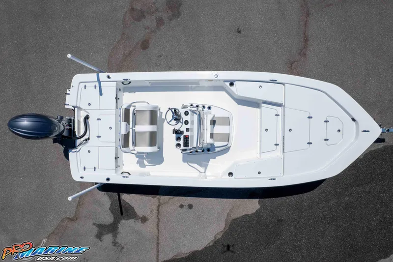 Slide: The Image of Top view of a 2025 Frontier 2104 boat on pavement, showcasing its sleek design and features. - 22