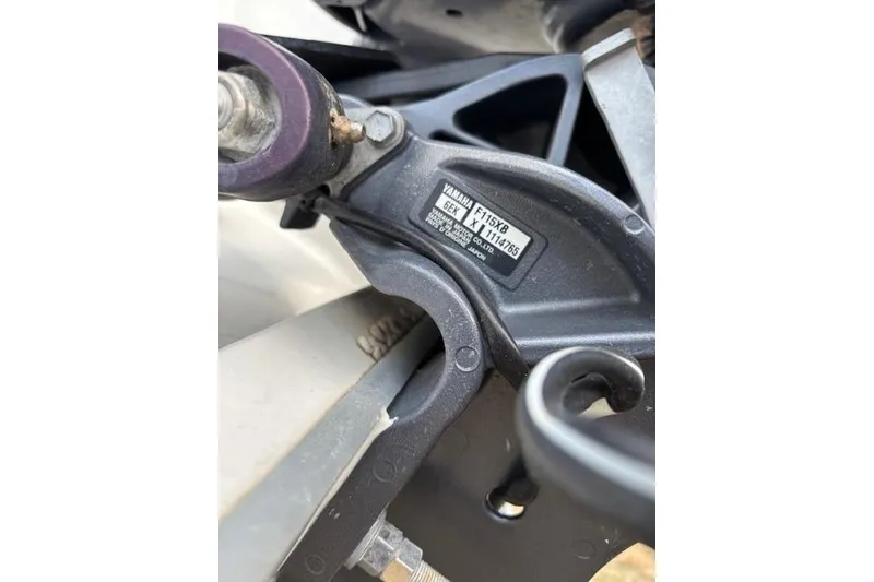 Slide: The Image of Close-up of a 2023 World Cat 230 DC boat component with Yamaha label. - 15