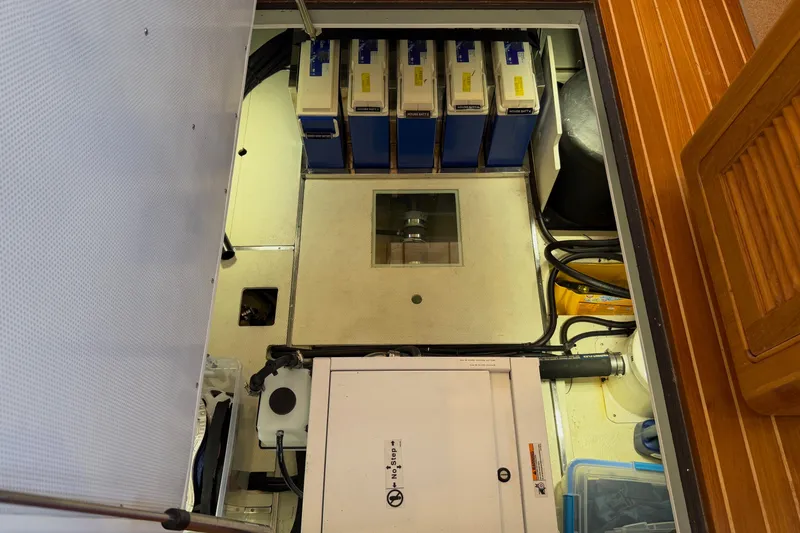Slide: The Image of Engine room of 2020 Helmsman Trawlers 38E with batteries and equipment. - 31