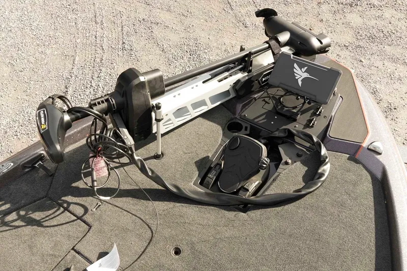 Slide: The Image of 2026 Skeeter ZXE20 boat deck with advanced trolling motor and control panel. - 26