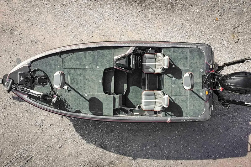 Slide: The Image of 2026 Skeeter ZXE20 fishing boat, aerial view, featuring dual seats and spacious deck layout. - 4