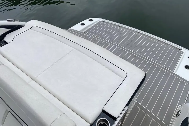 Slide: The Image of 2020 Formula 350 Sun Sport boat with sleek deck and cushioned seating. - 12