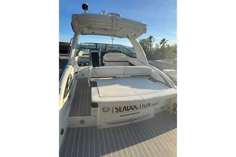 Slide: The Image of 2020 Formula 350 Sun Sport boat with spacious seating and sleek design. - 3