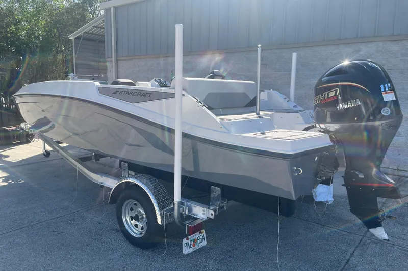 Slide: The Image of 2026 Starcraft SV 18 OB boat with Yamaha outboard motor on trailer. - 3