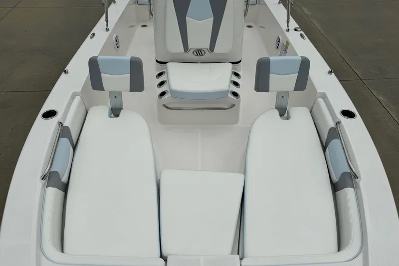 Slide: The Image of 2026 Robalo 206 Cayman boat interior with cushioned seating and modern design. - 10