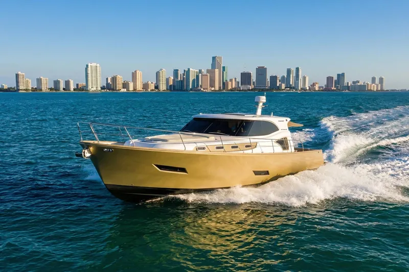 The Image of Luxury Monachus 45 Issa yacht cruising near city skyline, 2019 model. - 0
