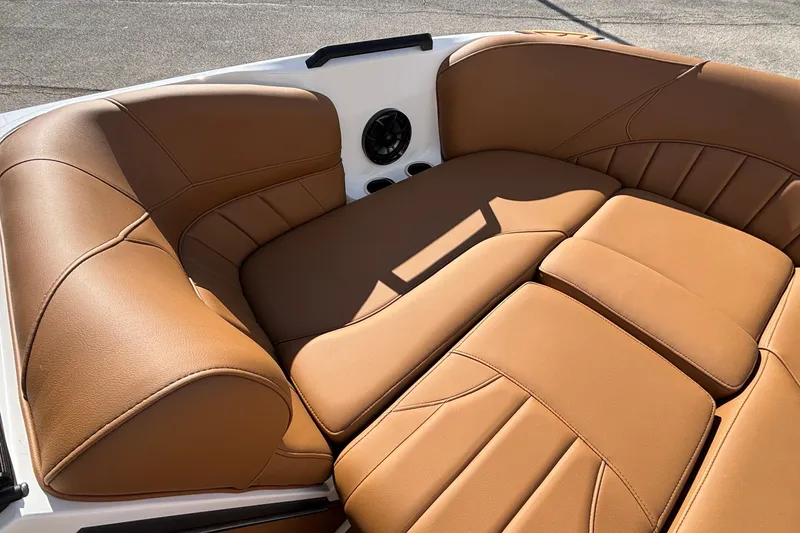 Slide: The Image of Luxurious tan leather seating in 2026 MB SPORTS F21 Classic boat interior. - 32