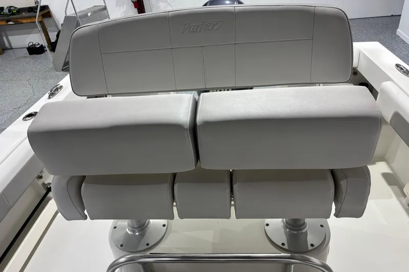 Slide: The Image of Gray seating on a 2020 Parker 2100 Center Console boat, showcasing modern design. - 15
