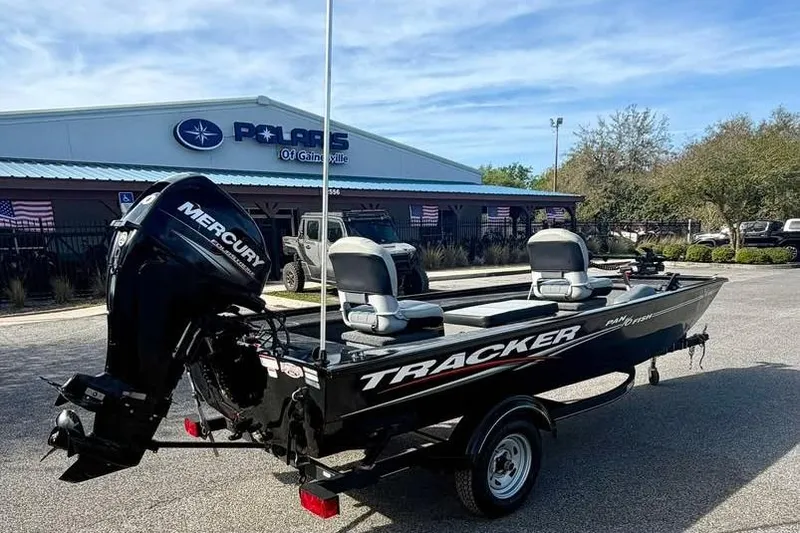 Slide: The Image of 2018 Tracker Panfish 16 boat with Mercury engine parked outside dealership. - 5