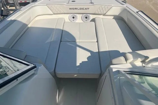 Slide: The Image of 2026 World Cat 230 SD boat interior with spacious seating and modern design. - 3