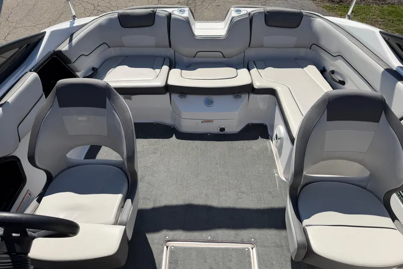 Slide: The Image of 2023 Yamaha Boats SX190 interior with spacious seating and modern design. - 9