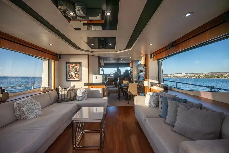 Slide: The Image of Luxurious interior of a 2012 Sunseeker Manhattan 73 yacht with ocean views. - 35
