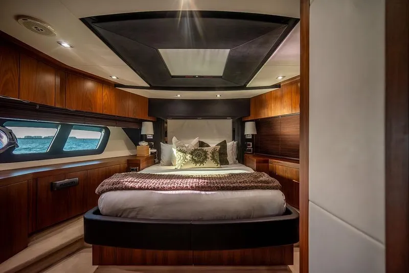 Slide: The Image of Luxurious bedroom interior of 2012 Sunseeker Manhattan 73 yacht with elegant wood finishes. - 49