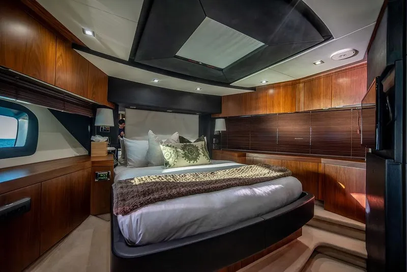 Slide: The Image of Luxurious bedroom interior of 2012 Sunseeker Manhattan 73 yacht with elegant wood finishes. - 50