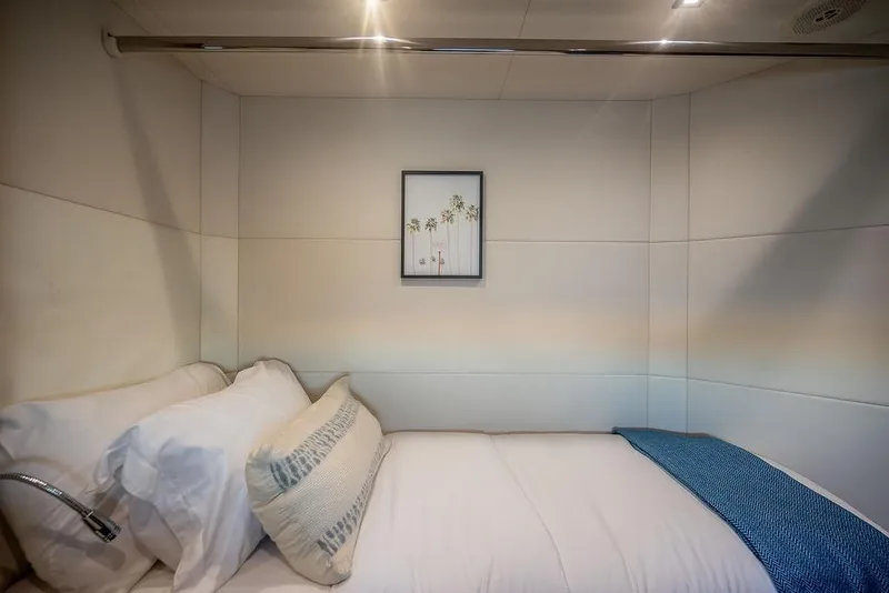 Slide: The Image of Luxurious cabin interior of 2012 Sunseeker Manhattan 73 yacht with cozy bedding. - 61