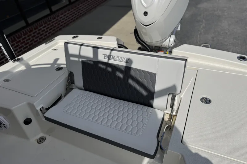 Slide: The Image of 2026 Pathfinder 2600 TRS boat seat with stylish gray and white upholstery. - 15