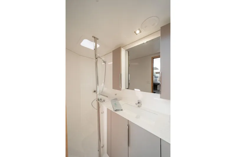 Slide: The Image of Modern bathroom interior of 2025 Fountaine Pajot FP41 Catamaran with sleek fixtures and ample lighting. - 40