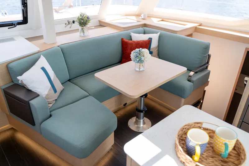 Slide: The Image of Modern interior of 2025 Fountaine Pajot FP41 Catamaran with cozy seating and elegant decor. - 55