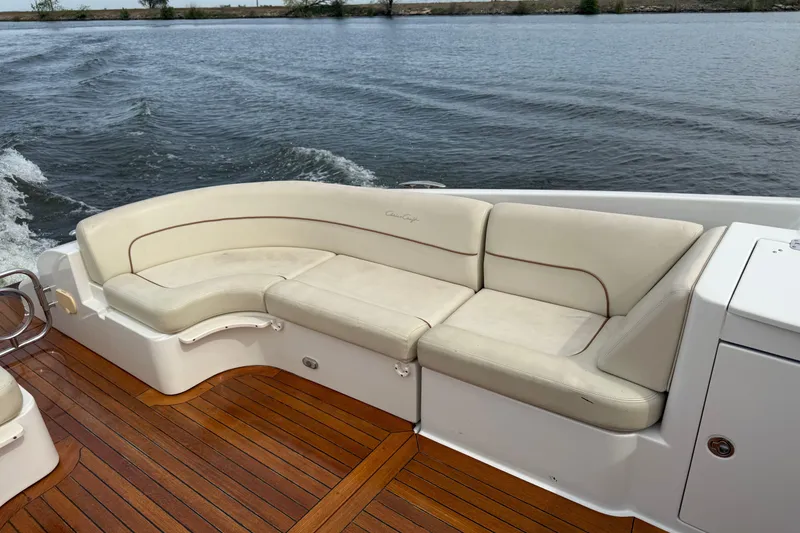 Slide: The Image of 2008 Chris-Craft Corsair 36 Heritage Edition boat with elegant seating and teak deck. - 6